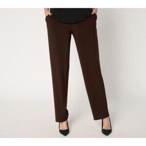 Susan Graver Petite LK Luxe Pull On Pants with Pockets Chocolate 1X LN/WOT